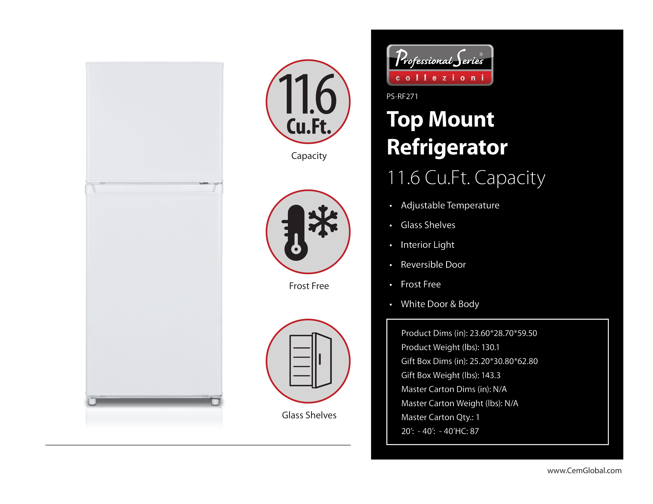 Top Mount Refrigerator 11.6 Cu.Ft.